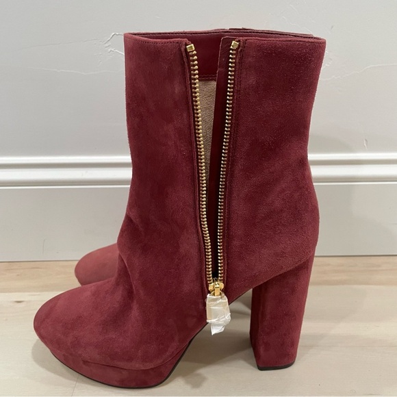 MICHAEL Michael Kors Size 9 Frenchie Platform Booties *Flaw* Burgundy Suede - Picture 5 of 15